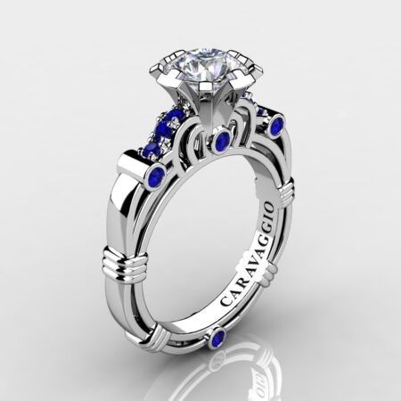Art-Masters-Caravaggio-10K-White-Gold-1-Carat-White-and-Blue-Sapphire-Engagement-Ring-R623-14KWGBSWS
