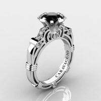 Art Masters Caravaggio 14K White Gold 1.0 Ct Black and White Diamond Engagement Ring R623-14KWGDBD