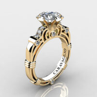 Art Masters Caravaggio 14K Yellow Gold 1.0 Ct White Sapphire Diamond Engagement Ring R623-14KYGDWS