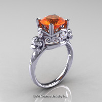 Art Masters Vintage 14K White Gold 3.0 Ct Orange Sapphire Diamond Wedding Ring R167-14KWGDOS