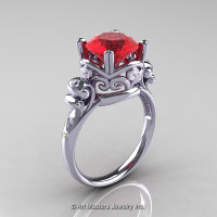 Art Masters Vintage 14K White Gold 3.0 Ct Ruby Diamond Wedding Ring R167-14KWGDR