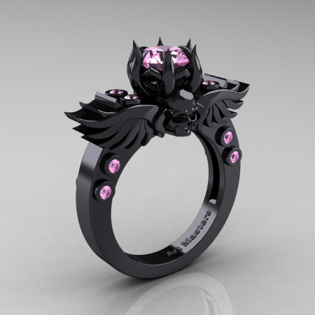 Art-Masters-Winged-Skull-14K-Black-Gold-1-Carat-Light-Pink-Sapphire-Engagement-Ring-R613-14KBGLPS-P