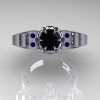 Art-Masters-Winged-Skull-14K-White-Gold-1-Carat-Black-Diamond-Blue-Sapphire-Engagement-Ring-R613-14KWGBSBD-T