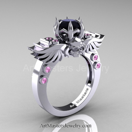Art-Masters-Winged-Skull-14K-White-Gold-1-Carat-Black-Diamond-Light-Pink-Sapphire-Engagement-Ring-R613-14KWGLPSBD-P