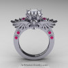 Art-Masters-Winged-Skull-14K-White-Gold-1-Carat-White-CZ-Pink-Sapphire-Engagement-Ring-R613-14KWGPSWCZ-F