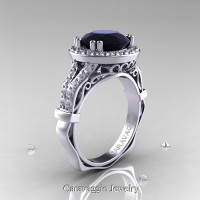 Caravaggio 14K White Gold 3.0 Ct Black and White Diamond Engagement Ring Wedding Ring R620-14KWGDBD