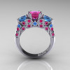 Classic-14K-White-Gold-Three-Stone-Princess-Pink-Sapphire-Blue-Topaz-Diamond-Ring-R500-WGBTPS-F