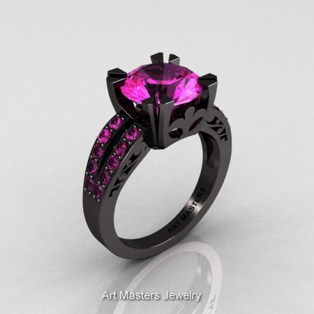 Modern Vintage 14K Black Gold 3.0 Carat Pink Sapphire Solitaire Ring R102-14KBGPS