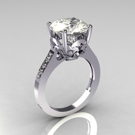 Classic 14K White Gold 3.5 Carat White Sapphire CZ Diamond Solitaire Wedding Ring R301-14WGDCZ-1