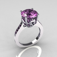 Classic 14K White Gold 3.5 Carat Lilac Amethyst Solitaire Wedding Ring R301-14KWGLA-1