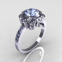 Modern Edwardian 14K White Gold 1.0 CT Round Blue Topaz Engagement Ring R80-14KWGBT-1