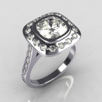 Classic Legacy Style 950 Platinum 2.0 Carat Cushion Cut CZ Accent Diamond Engagement Ring R60-PLATDCZ-1