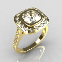 Classic Legacy Style 18K Yellow Gold 2.0 Carat Cushion Cut CZ Accent Diamond Engagement Ring R60-18KYGDCZ-1