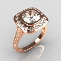 Classic Legacy Style 18K Pink Gold 2.0 Carat Cushion Cut CZ Accent Diamond Engagement Ring R60-18KPGDCZ-1
