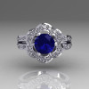 Classic 14K White Gold 1.0 Carat Blue Sapphire Diamond 2011 Trend Engagement Ring R108-14KWGDBS-2