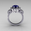 Classic 14K White Gold 1.0 Carat Blue Sapphire Diamond 2011 Trend Engagement Ring R108-14KWGDBS-3