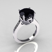 Classic 18K White Gold 3.5 Carat Black Diamond Pave White Diamond Solitaire Wedding Ring R301-18WGDBL-1