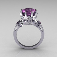 Modern Vintage 10K White Gold 3.0 Carat Lilac Amethyst Princess Diamond Solitaire Wedding Ring R303-10WGDLA-1