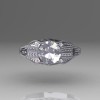 Aztec-Edwardian 18K White Gold 1.0 CT Round and Baguette Moissanite Diamond Engagement Ring MR001-18WGDMO-2