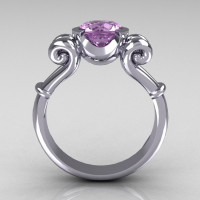 Modern Antique 10K White Gold 1.0 Carat Round Lilac Amethyst Designer Solitaire Ring R122-10WGLA-1