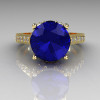 French Bridal 14K Yellow Gold 3.0 Carat Blue Sapphire Diamond Solitaire Wedding Ring R301-14YGDBS-4