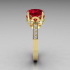 French Bridal 14K Yellow Gold 3.0 Carat Red Ruby Diamond Solitaire Wedding Ring R301-14YGDR-3