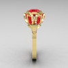 Modern Edwardian 18K Yellow Gold 1.0 Carat Red Ruby Baguette Cluster Wedding Ring R305-18YGRR-3