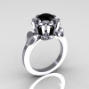 Modern Edwardian 10K White Gold 1.0 Carat Black Diamond Baguette Cluster Wedding Ring R305-10WGBD-2
