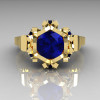 Modern Edwardian 18K Yellow Gold 1.0 Carat Blue Sapphire Baguette Cluster Wedding Ring R305-18YGBS-4