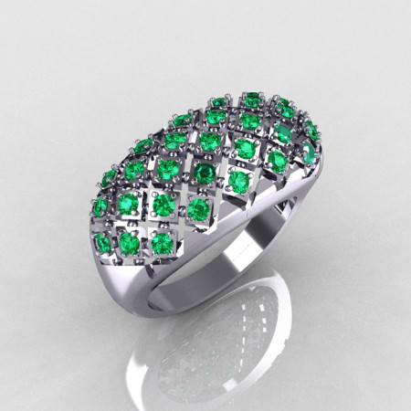 Modern Antique 10K White Gold 0.58 CTW Emerald Designer Ring R126-10WGEM-1