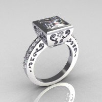 Classic Bridal 10K White Gold 2.5 Carat Square Princess White Sapphire Wedding Ring R309-10WGWS-1