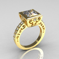 Classic Bridal 10K Yellow Gold 2.5 Carat Square Princess White Sapphire Wedding Ring R309-10YGWS-1