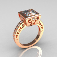 Classic Bridal 14K Pink Gold 2.5 Carat Square Princess White Sapphire Wedding Ring R309-14PGWS-1
