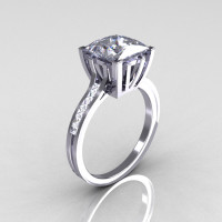 Modern Italian 14K White Gold 2.0 Carat Princess White Sapphire Channel Diamond Solitaire Ring R312-14KWGWSD-1