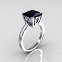 Modern Italian 14K White Gold 2.0 Carat Princess Black Diamond Channel White Diamond Solitaire Ring R312-14KWGBDD-1