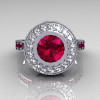 Modern Vintage 14K White Gold 1.0 Carat Rhodolite Garnet Diamond Solitaire Ring R132-14KWGDRG-2