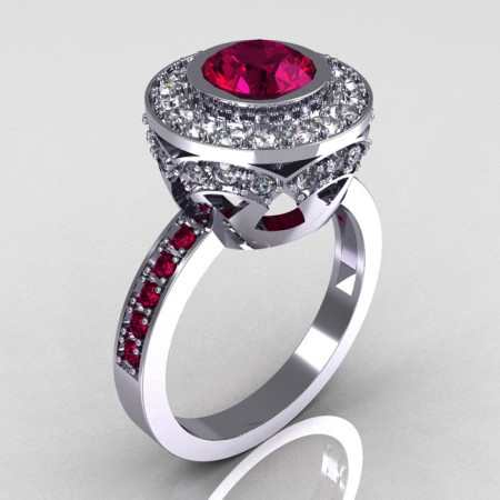 Modern Vintage 14K White Gold 1.0 Carat Rhodolite Garnet Diamond Solitaire Ring R132-14KWGDRG-1