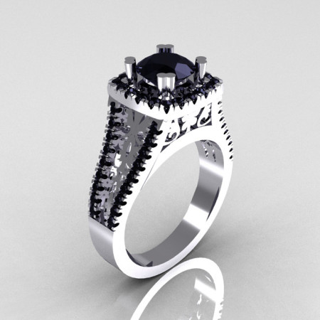 Modern Armenian Vintage 950 Platinum 1.0 Carat Black Diamond Engagement Ring R137-PLATBD-1