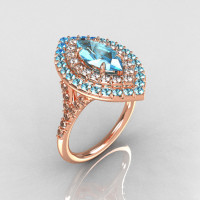 Soleste Style Bridal 18K Rose Gold 1.0 Carat Marquise Aquamarine Diamond Engagement Ring R117-18RGDAQQ-1