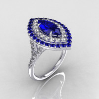 Soleste Style Bridal 14K White Gold 1.0 Carat Marquise Blue Sapphire Diamond Engagement Ring R117-14WGDBS-1