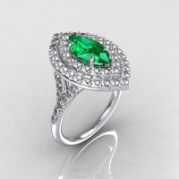 Soleste Style Bridal 14K White Gold 1.0 Carat Marquise Emerald Diamond Engagement Ring R117-14WGDEM-1