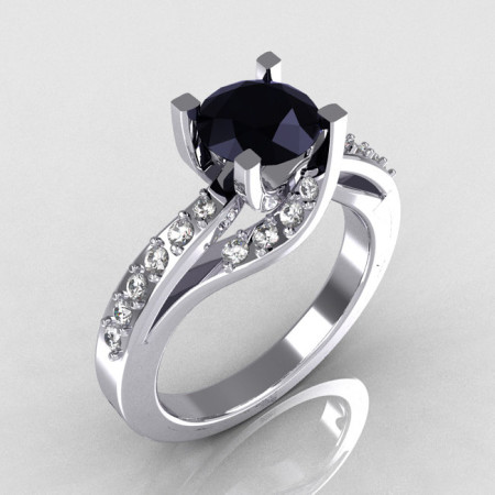 Modern Bridal 950 Platinum 1.0 Carat Black Diamond Solitaire Ring R145-PLATDBD-1