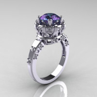 Modern Antique 10K White Gold 1.5 Carat Alexandrite Diamond Classic Armenian Solitaire Wedding Ring AR107-10KWGDAL-1