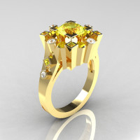 Classic 14K Yellow Gold 1.5 Carat Yellow Topaz Diamond Wedding Ring AR108-14KYGDYTT-1