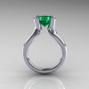 Modern 10K White Gold 1.5 Carat Emerald Diamond Solitaire Ring AR110-10KWGDEM-2