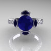 Modern Classic 950 Platinum 1.5 Carat Round and Marquise Blue Sapphire Diamond Solitaire Ring AR121-PLATDBSS-4