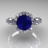 Modern Vintage 950 Platinum 1.5 Carat Blue Sapphire Diamond Classic Armenian Ring AR105-PLATDBS-4