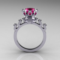 Modern Antique 14K White Gold 1.5 Carat Pink Sapphire Classic Armenian Bridal Ring AR123-14WGPSS-1