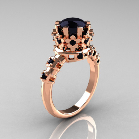 Modern Vintage 10K Pink Gold 1.5 Carat Black Diamond Classic Armenian Bridal Ring AR105-10KPGBDD-1