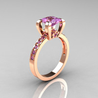 Classic French 10K Pink Gold 1.0 Carat Princess Lilac Amethyst Solitaire Engagement Ring AR125-10PGLAA-1